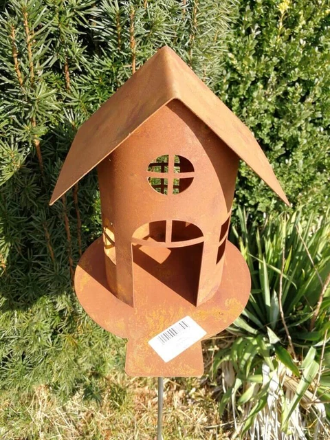 Vogelhaus Aus Metall Mit Edelrost-Optik - Gartendeko Mit Futterkontrolle