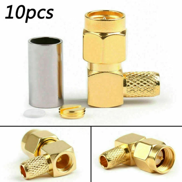 10Pcs SMA Male Plug Right Angle Pin Crimp per RG58 RG142 RG400 LMR195 Cavo RF P