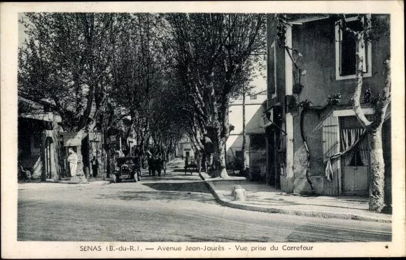 Ak Senas Bouches du Rhône, Avenue Jean Jaurès, Vue prise du Carrefour - 2916627