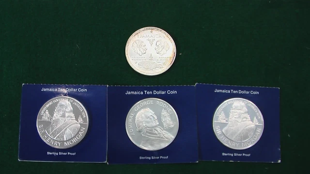 Three  plus one  (4) Jamaica  1974 Large Silver Proof Ten  Dollar Coin