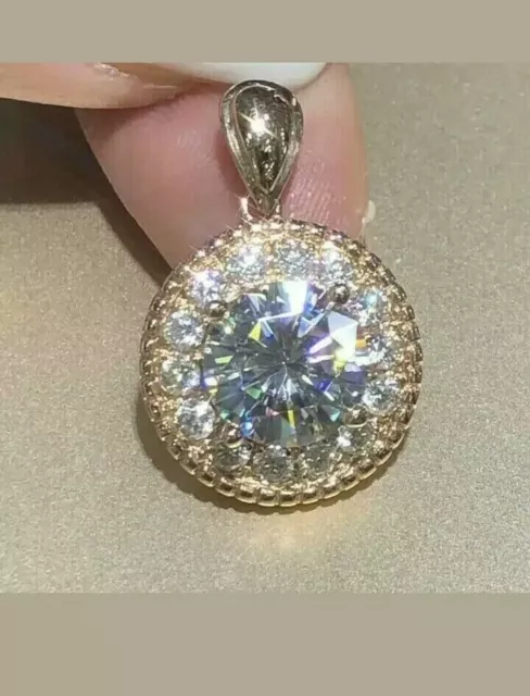 2.50Ct Moissanite Rond Pendentif Solide 14K Plaqué or Rose 3