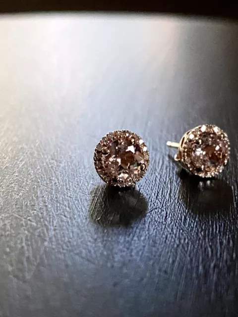 PINK Morganite & Diamond 14k Rose Gold Stud Earrings Oro Leoni (retailed $579)