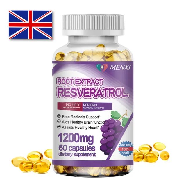 1200 MG Resveratrol Maximum Strength Natural AntiAging Antioxidant 60 Capsules
