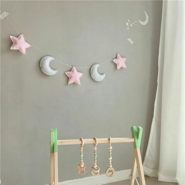 Star Moon Wool Felt Cotton Baby Room Hanging Wall Cot Tent Nursery Decor Garland
