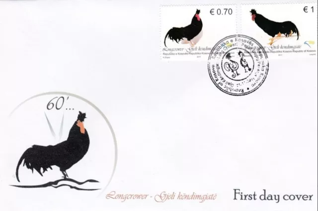 Kosovo Stamps 2011. Fauna, Birds, Longcrowers, Roosters. FDC MNH