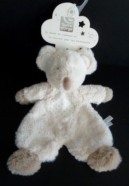 18. DOUDOU PLAT SUCRE D'ORGE SOURIS blanc beige marron clair étoiles - 100% NEUF