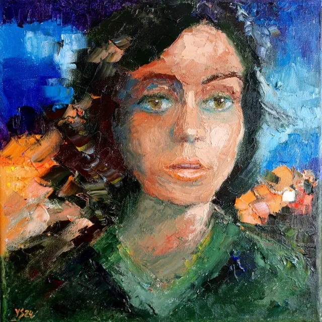 Portrait de jeune femme Peinture à l’huile originale Toile 30x30 Peinte à...