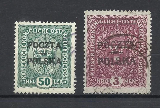 POLAND 1919 CRACOW KRAKAU  40h-B2 3Kronen-B8 Rare USED signed
