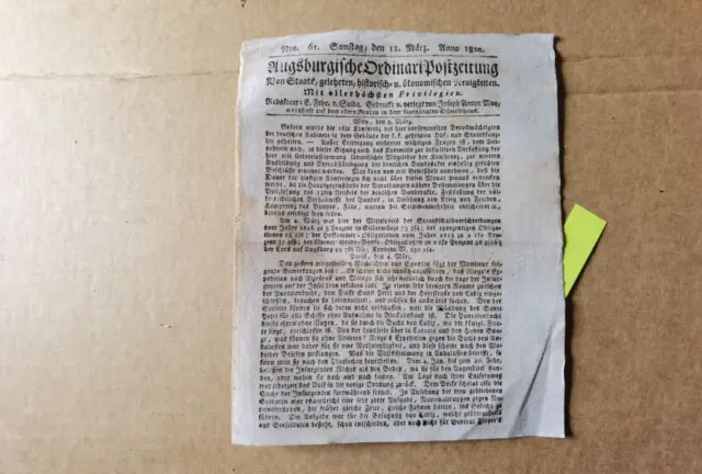 1820 Postzeitung 61 Berlin Militär Garnison