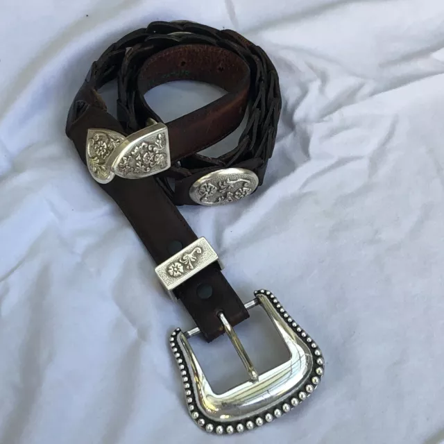 Vintage Leather Chain Link Belt with Silver Conchos by Resistol