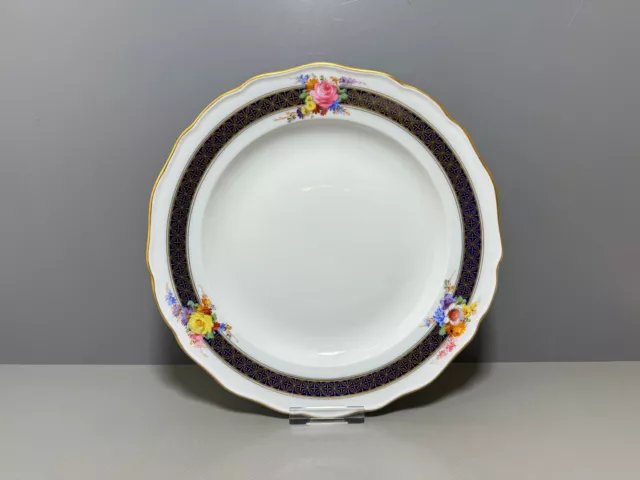 Meissen Teller Kobaltblaues Band mit Golddekor und Blumenmalerei 1.Wahl D:25,5cm