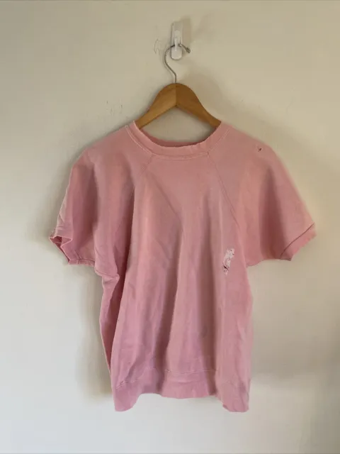 Vintage 60s 70s Pink Short Sleeve Sweatshirt Small Vtg