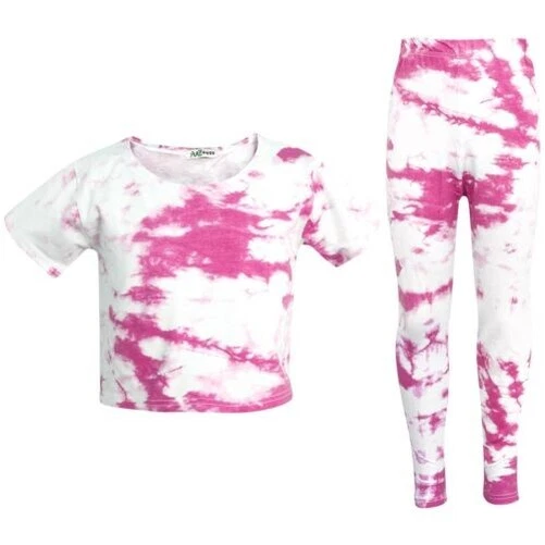 Bambine Top Corto & Legging Rosa Stampa Moda Estate Completo Set 5-13