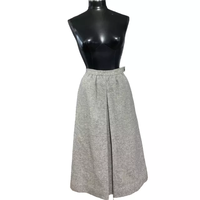 Talbots 100% Pure Wool Midi Skirt Women’s 6 Gray Pleated Fit & ALine Herringbone