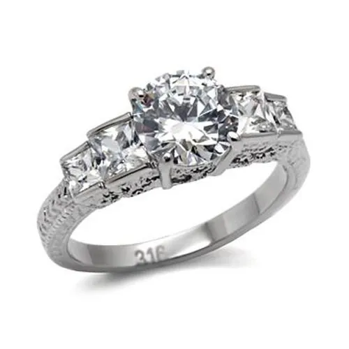 Stainless Steel Round Cut Cubic Zirconia Engagement Wedding Ring Band For Women