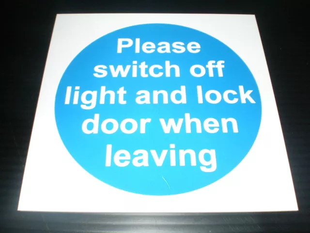PLEASE SWITCH OFF LIGHT AND LOCK DOOR 100mm x 100mm fire exit safety sign  £1.29 - PicClick UK