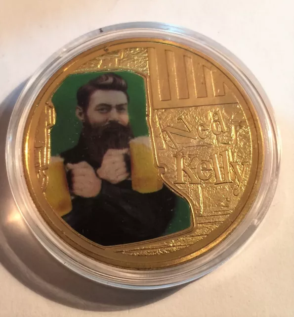 NED KELLY "Helmet Art #4" 1 Oz Coin, Finished in 24k 999 Gold 5 to collect, Gift