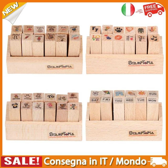 IT 12 pcs/set DIY Cute Cartoon Wooden Seal Diary Scrapbook Stationery Tools