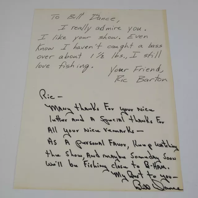 Vintage 1980's Handwritten Letter Signed By Bill Dance