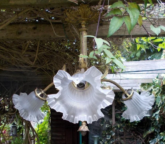 Französische Bronze Shabby Chic 3-Zweig-Kronleuchter Deckenleuchte & Originaltöne