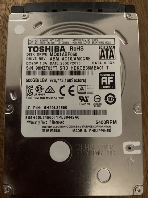 7) Toshiba Mobile MQ02ABF050H 500 GB 2.5 in SATA III Laptop Hard Drive (TESTED 7) Toshiba Mobile MQ02ABF050H 500 GB 2.5 in SATA III Laptop Hard Drive (TESTED