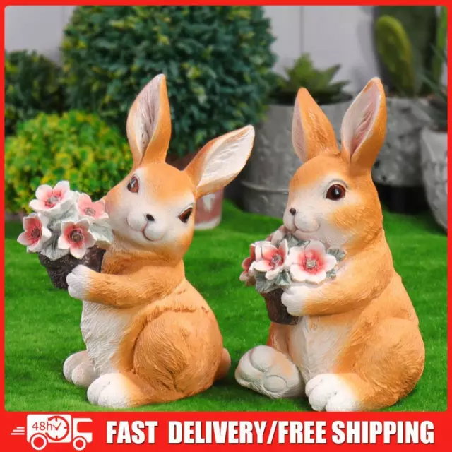 Easter Bunny Figure with Solar Flower Lantern Rabbit Figurine Housewarming Gifts