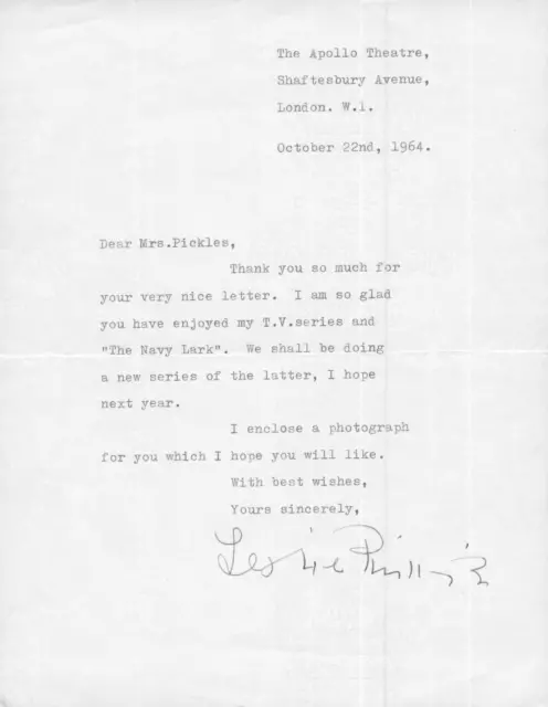 Leslie Phillips - Signed Autograph / Letter 2