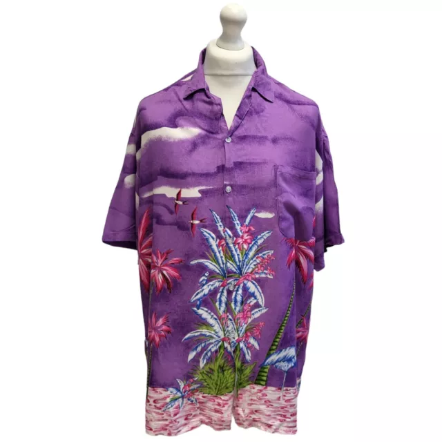 Koko Knot Purple Palm Tree Print Short Sleeve Beach Hawaiian Shirt UK Men's XXL