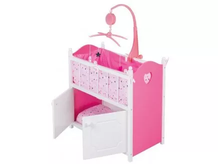 Berceau Rose En Bois Hello Kitty 44,5x29x25cm - Pour Poupon Et Poupee -  Accessoire