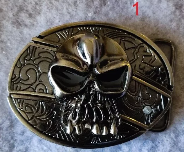 Boucle de ceinture avec couteau Punisher tête de mort skull biker harley hotrod