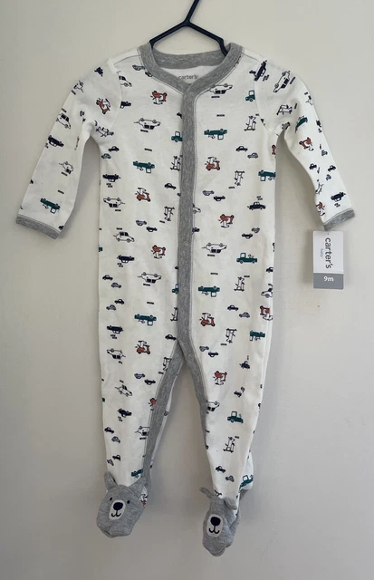 Carters Baby Boys Cute Dog and Cars Snap-Up Long Sleeve Sleep & Play White 9 M