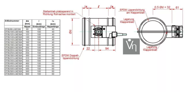 Volet d'arrêt-DTBU Ø250 tube de pliage dense ventilation de salon Belimo LM230A 230V 3