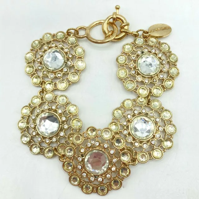 ILY Couture Clear Rhinestone Round Open Work Medallion Statement Bracelet 8"