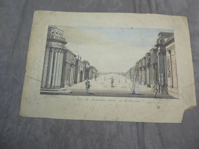 GRAVURE dite VUE D'OPTIQUE: VUE DE JERUSALEM avant sa destruction. XVIIIème.