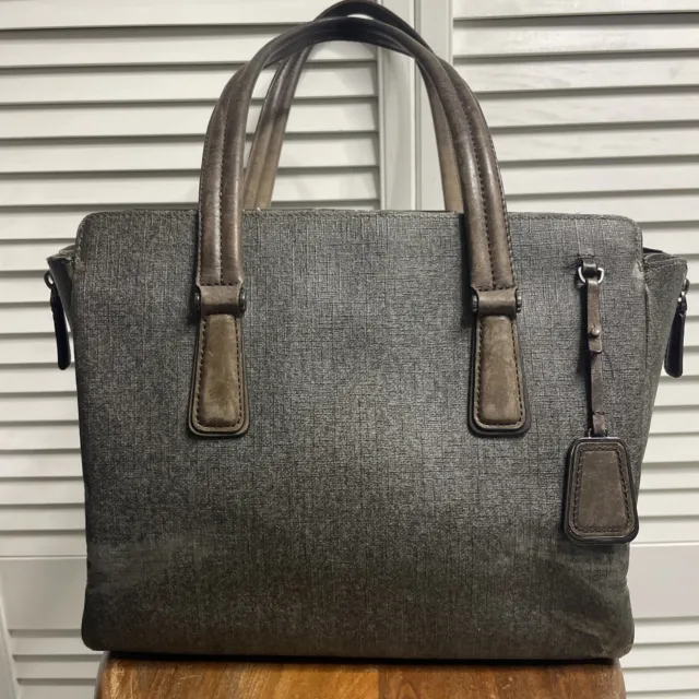 TUMI Tote Sinclair Womens Bag Leather Straps Gray Canvas Carry-On Travel Zipper