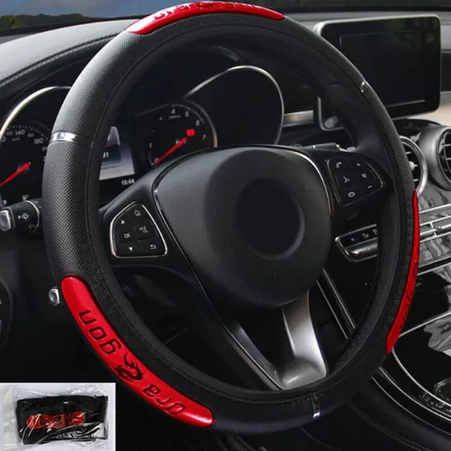 Auto Car Accessories Steering Wheel Cover Black Red Leather Anti-slip Universal