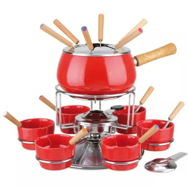 Eva Collection Set Fondue Rojo 23 Piezas Acero Inoxidable Set De 6 Personas