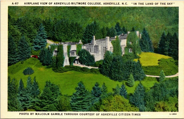 Postcard Airplane View Of Asheville Biltmore College Asheville NC