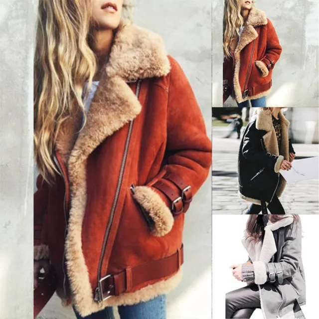 Womens Ladies Teddy Bear Jacket Fleece Coat Winter Warm Faux Fur Fluffy Outwear 2