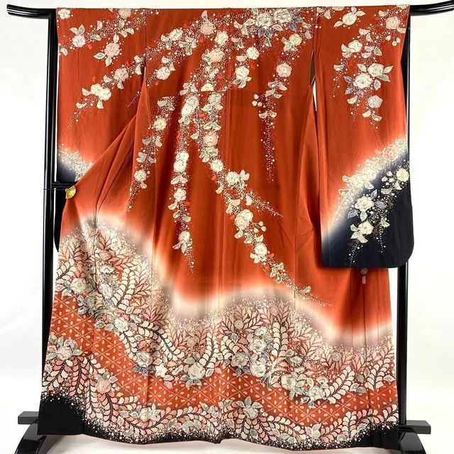 Japanese kimono SILK"FURISODE" long sleeves, Tujigahana, Sigh of 翠山 , L64..2897
