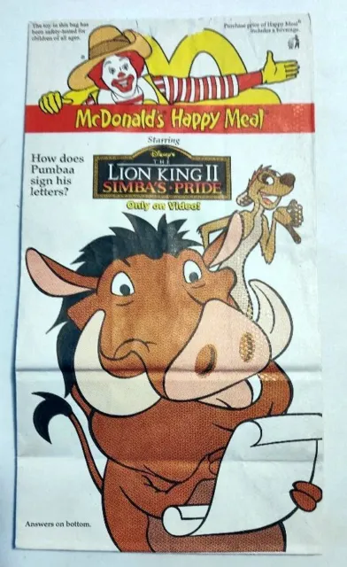 The Lion King 2 - McDonald's Happy Meal Sack - 1998