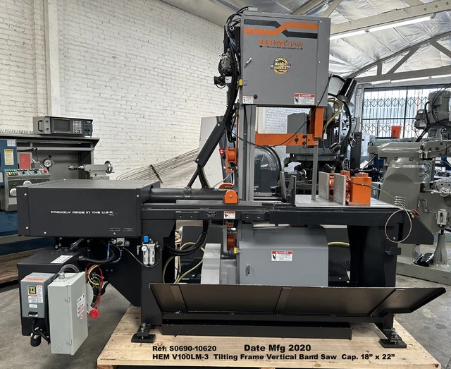 18" x 22" Hem V100LM-3 Tilting Frame Vertical Band Saw Vari Speed  Date MFG 2020