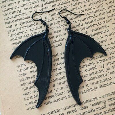 Black Bat Wing Earrings,Victorian Gothic Earrings, Large Vampire Wing Earrings