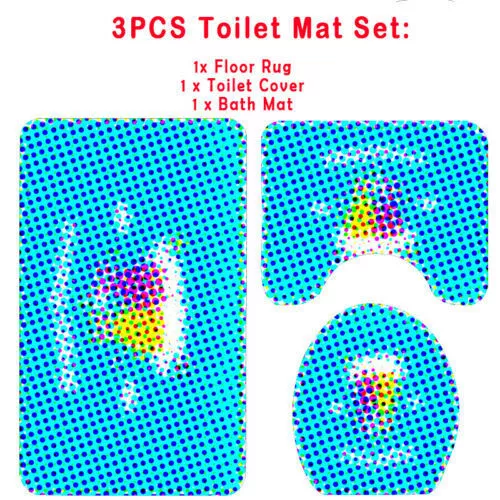 Rainbow Flower Rack Butterfly Shower Curtain Bath Mat Toilet Cover Set Bathtub