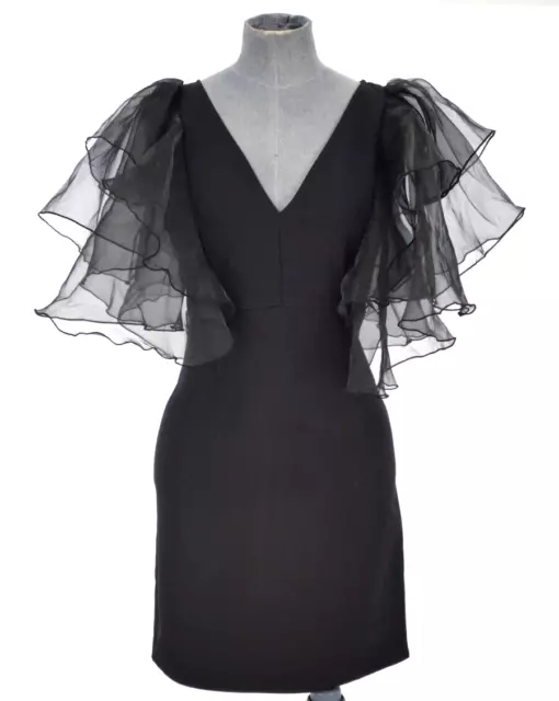 Abito Zara nero mini festa organza manica arricciata bodycon farfalla S