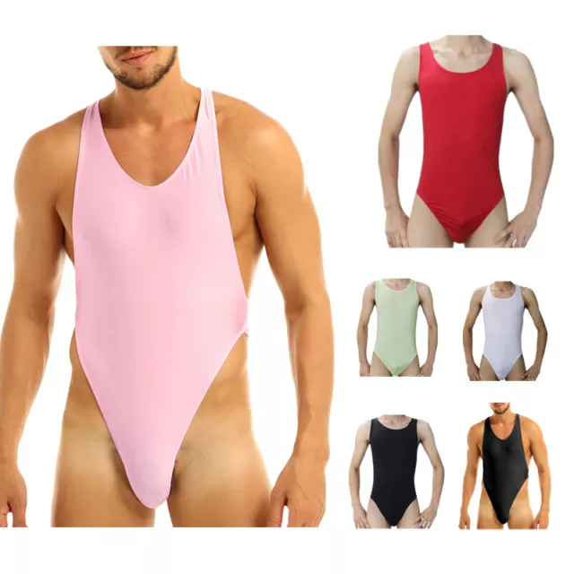 Men's Stretchy Bodysuit High Cut Leotard Thongs Sleeveless Jumpsuit Underwear