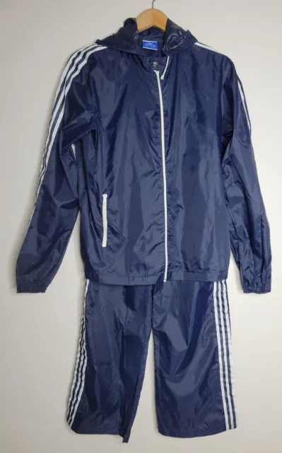 Vintage 80’s Adidas Track Suit Jacket Pants Mens L  Blue Windbreaker Nylon Retro