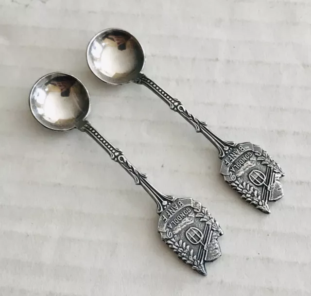 2 Vintage Salt Spoons Souvenir Gondola Banff Silverplate Mesker Holland