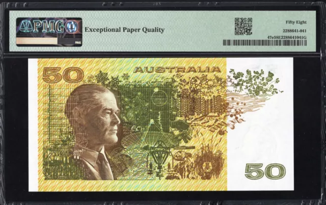 Australia 50 FIFTY Dollars 47e R509 1985 Johnston Fraser PMG58 aUNC EPQ Banknote 2