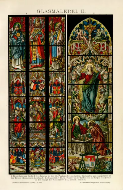Glasmalerei Aachen Innsbruck Burgos München Grafik Chromolithographie ca. 1892